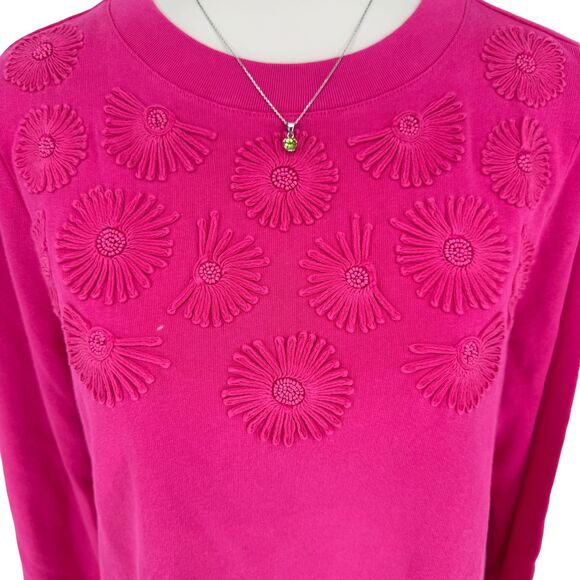 Talbots Floral Sweatshirt Size XL PETITE Pink 100% Cotton Beaded Daisy Crewneck - Picture 5 of 13